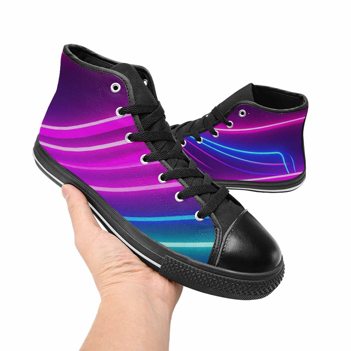 MEN'S 80S Neon Cartoon High Top Canvas Wallpaper Art Custom Sneakers