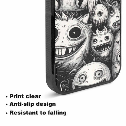 iPhone 15 Plus Case — Black And White Monster Face Collage, Custom Phone Case