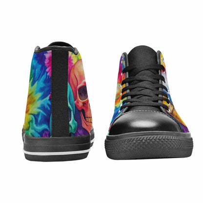 WOMEN'S Tie Dye Skulls Print High Top Canvas Vibrant Chaos Sneakers