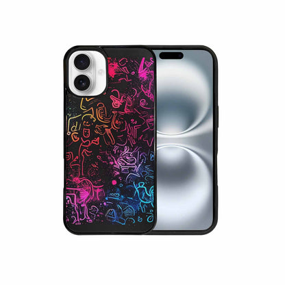 iPhone 16 Plus Case — Neon Glow Outline Icon Pattern Hundreds, Personalized Phone Case