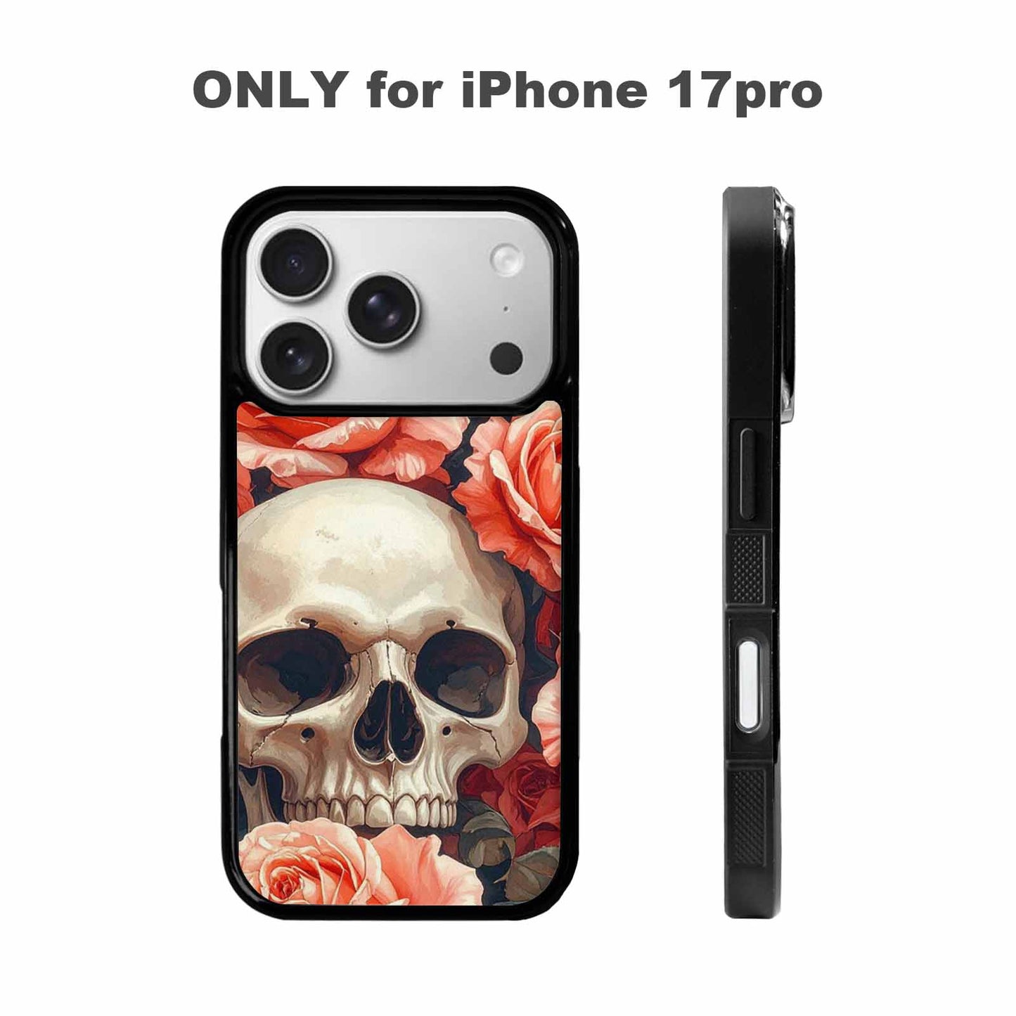 iPhone 17 Pro Case — Skulls Roses Soft Airbrush Gothic Skulls, Unique Phone Case Design