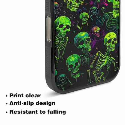 iPhone 16 Pro Case — Skeletons Neon Green Glow Skeletons Pattern, Custom Printed Phone Case