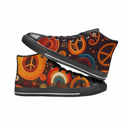 MEN'S Groovy 70S Peace High Top Canvas Grunge Custom Sneakers