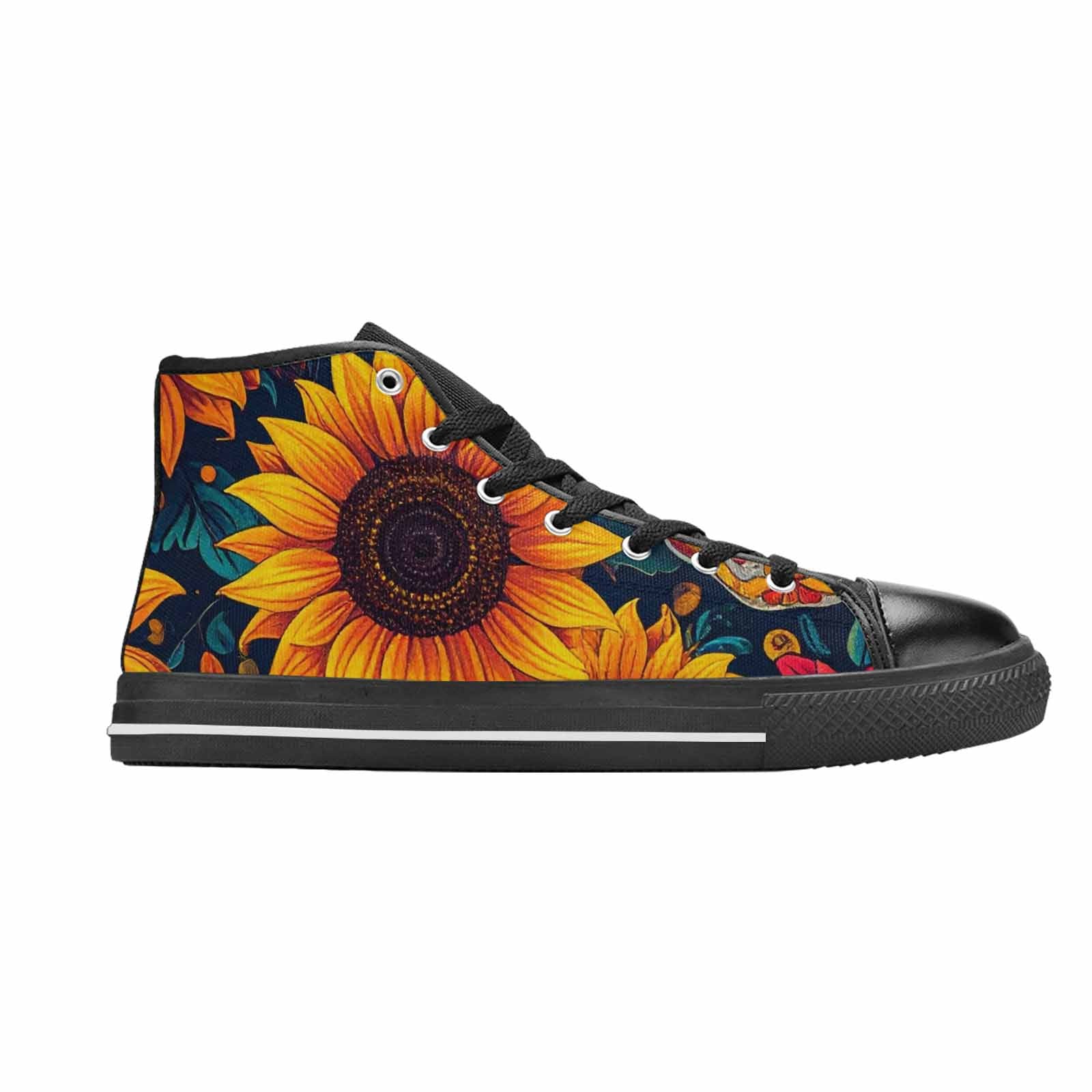 MEN'S Sunflower Skulls Print High Top Canvas Vibrant Chaos Custom Sneakers
