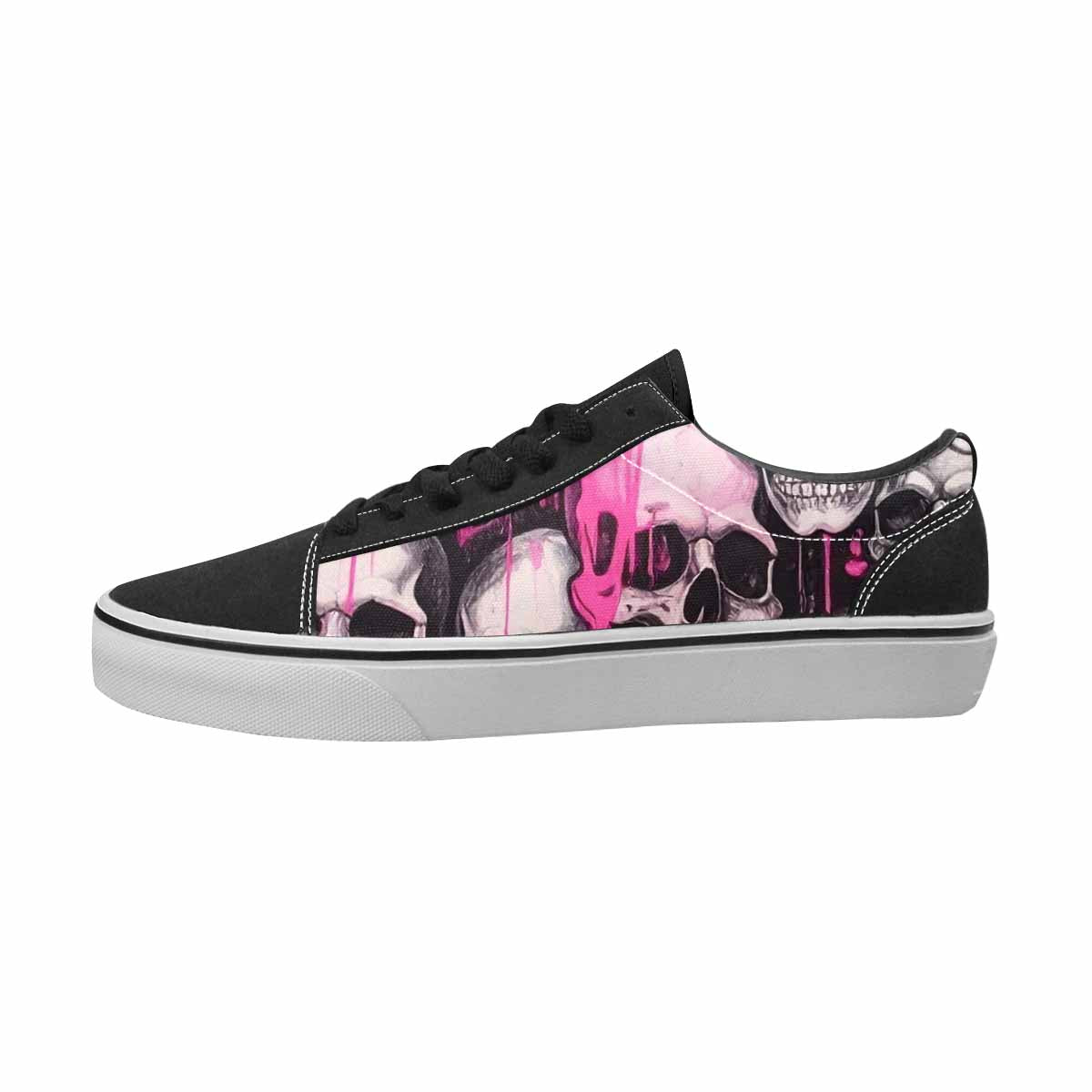 WOMEN'S Skulls Black & Pink Ink Canvas Unique Print Y2K Custom Streetwear Shoes