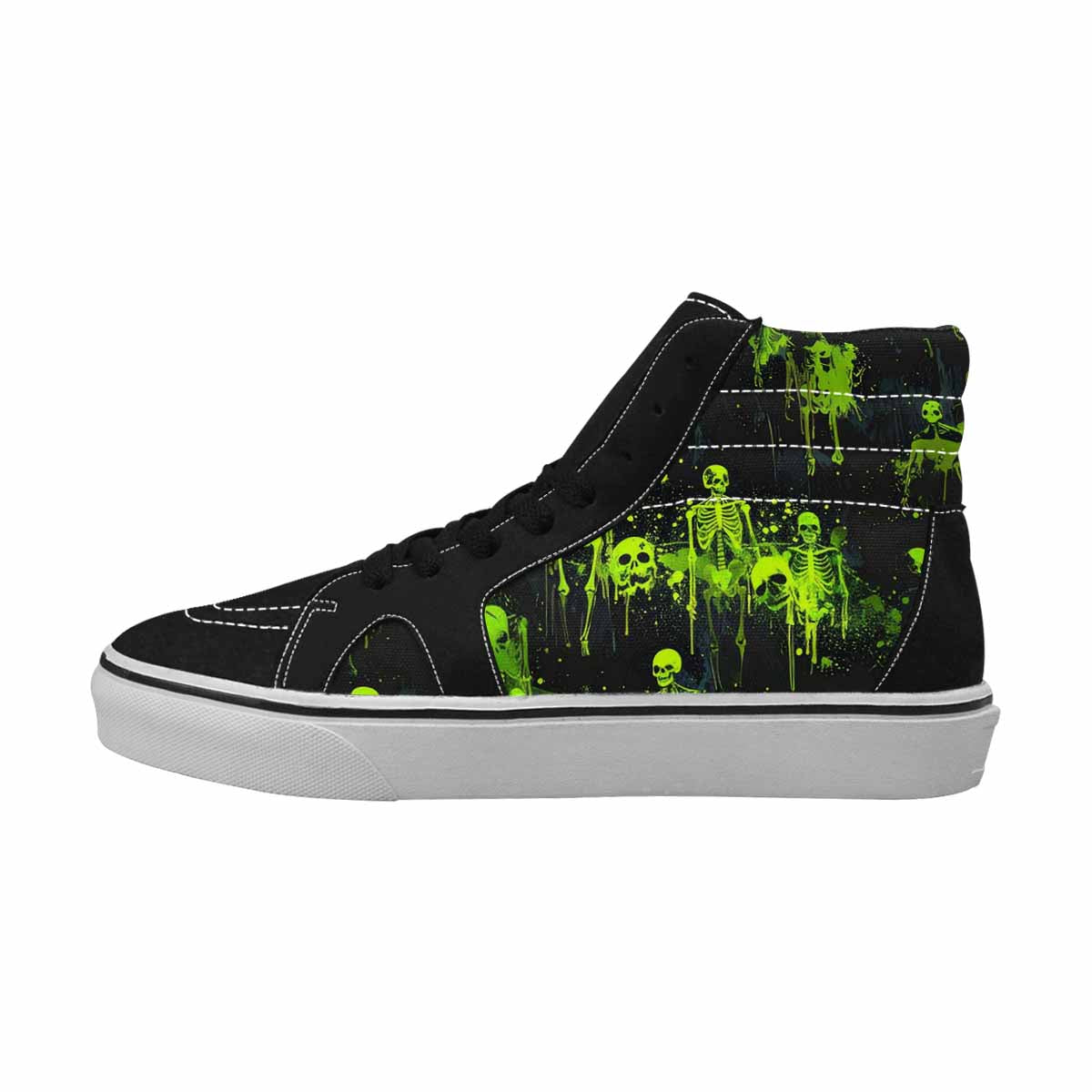 WOMEN'S Skulls Neon Green Glow High Top Canvas Graphic Print Wallpaper Art Shoes