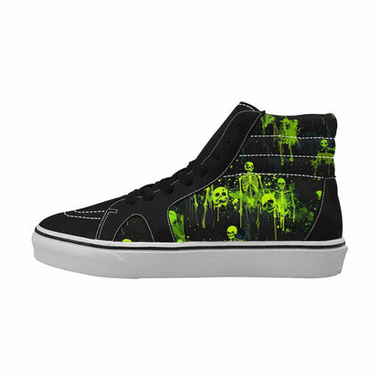 WOMEN'S Skulls Neon Green Glow High Top Canvas Graphic Print Wallpaper Art Shoes