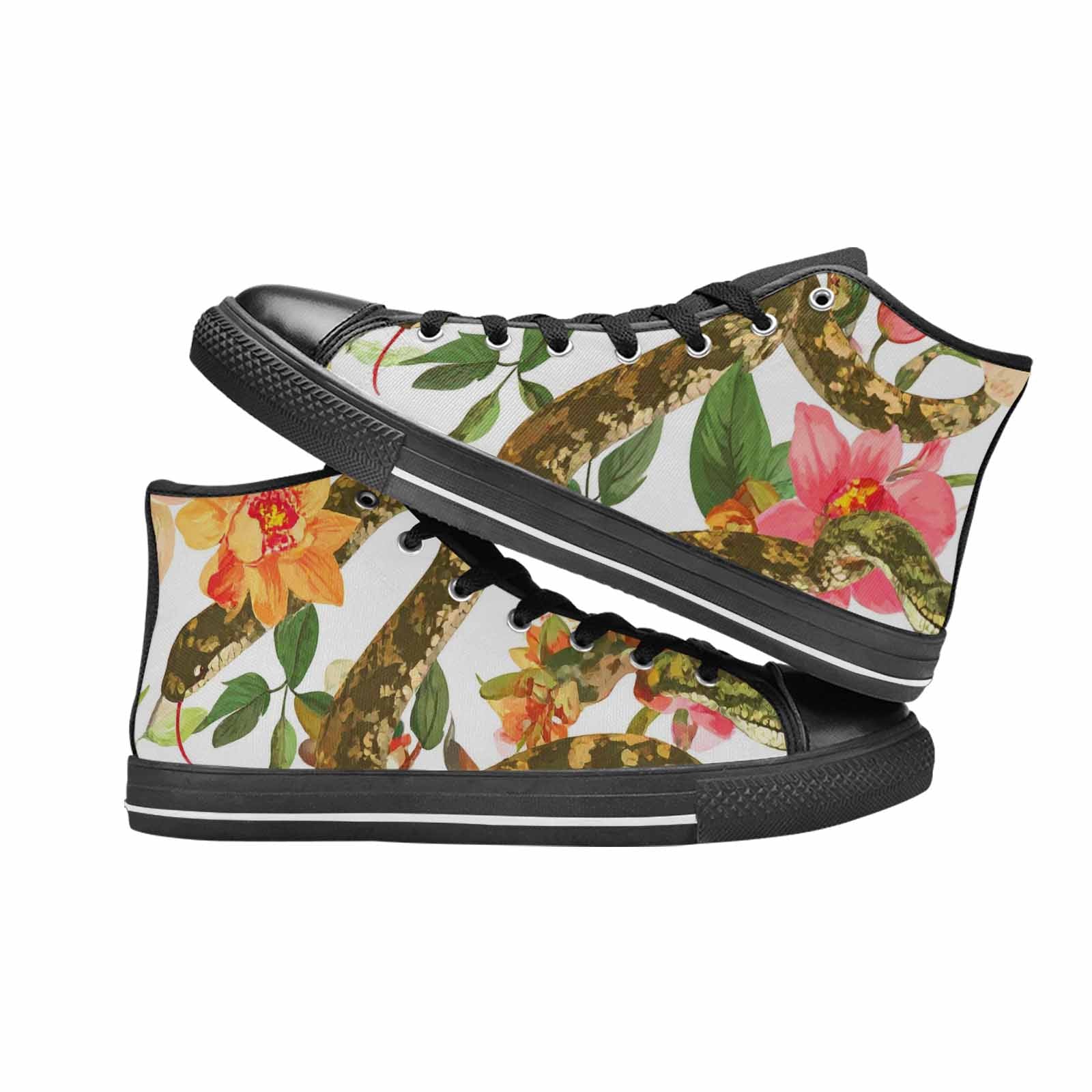 WOMEN'S Floral Snake Print High Top Canvas Surreal Custom Sneakers