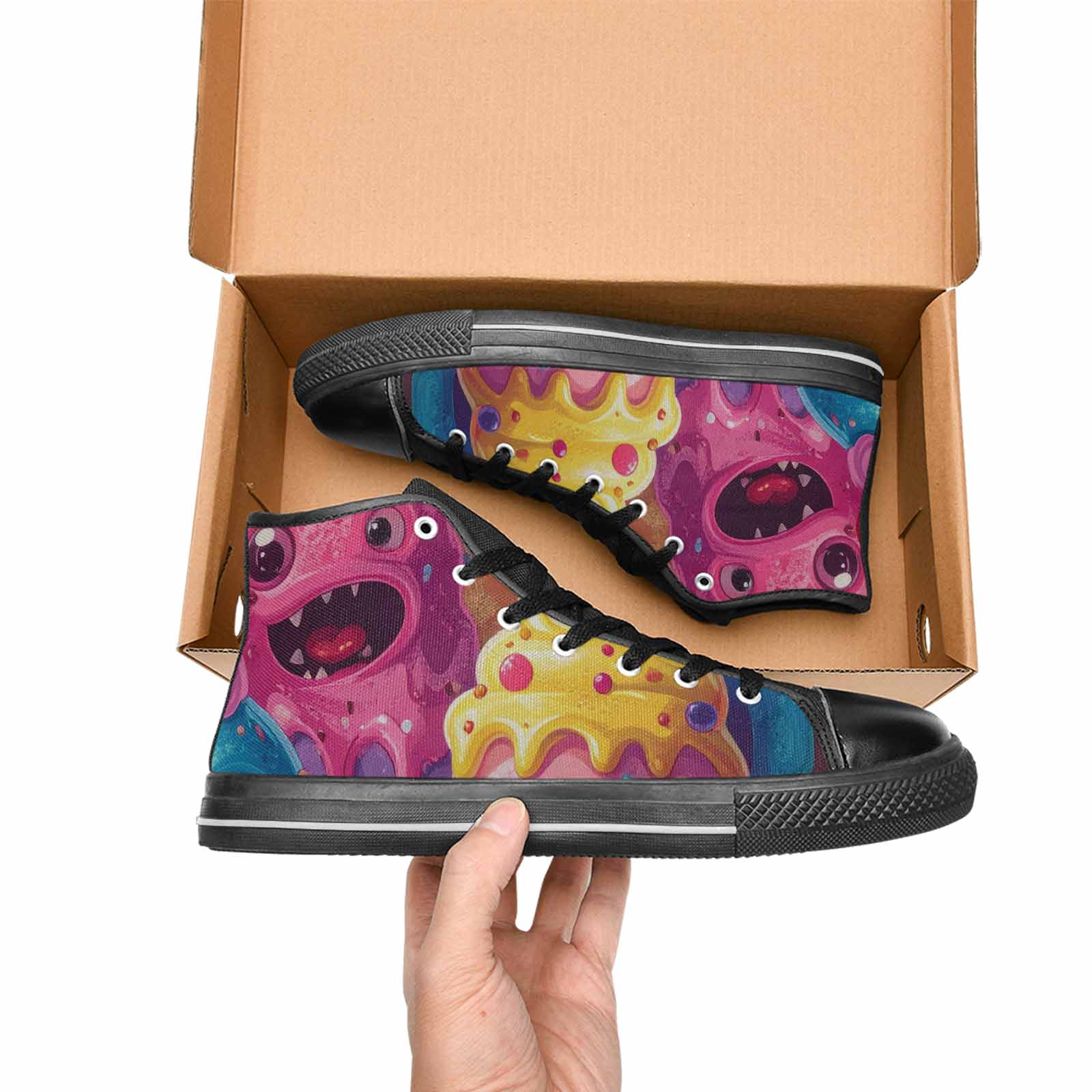 WOMEN'S Melting Icecream Monster Cherry High Top Canvas Wallpaper Art Custom Sneakers