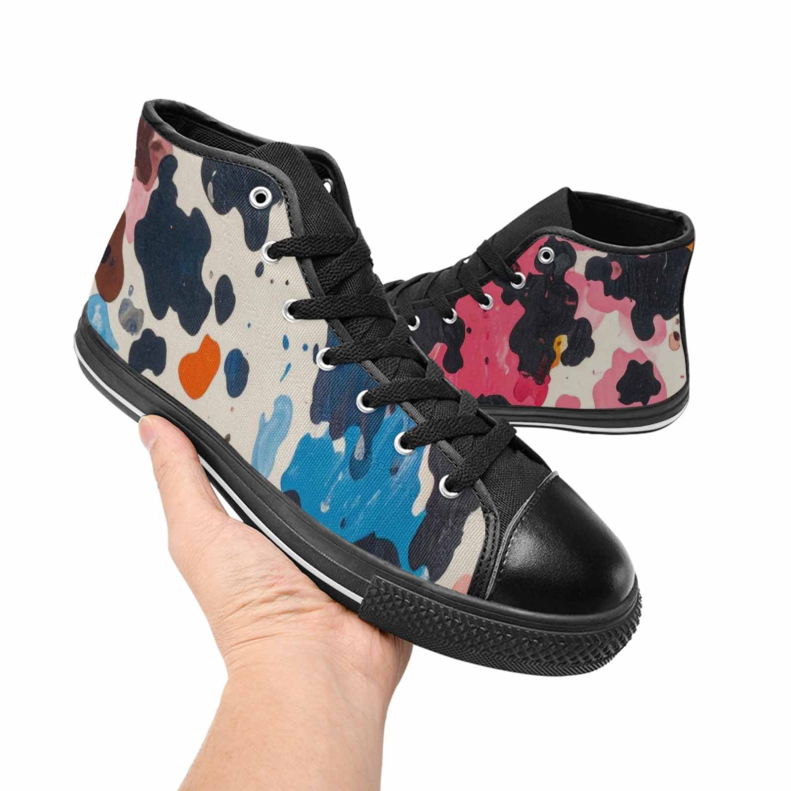 WOMEN'S Cow Animal Print High Top Canvas Vibrant Chaos Sneakers