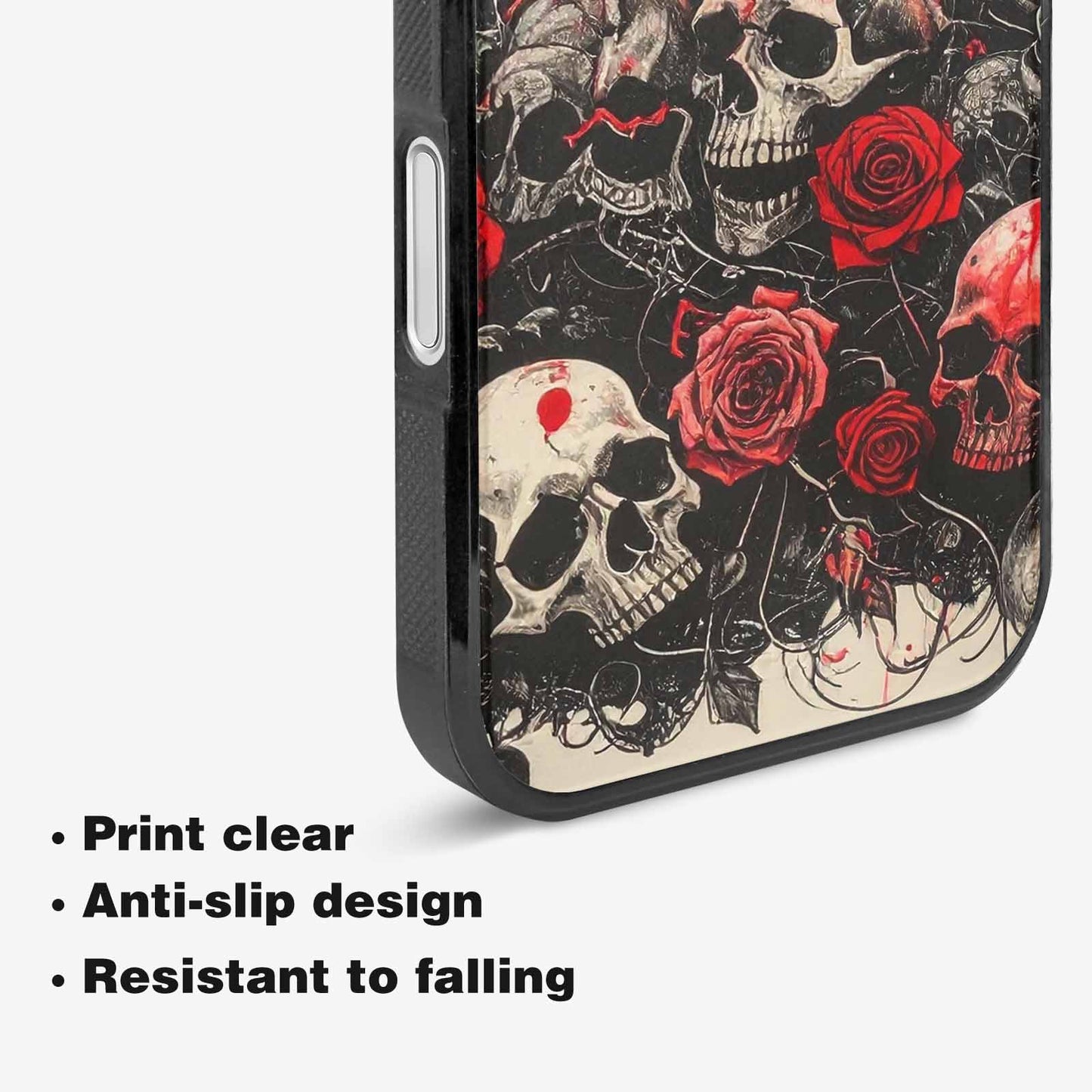 iPhone 16 Case — Skull And Roses Black Red Ink, Custom Printed Phone Case