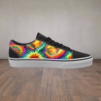 Men's Rainbow Tie Dye custom low-top canvas shoes — wearable art by Freaky Shoes