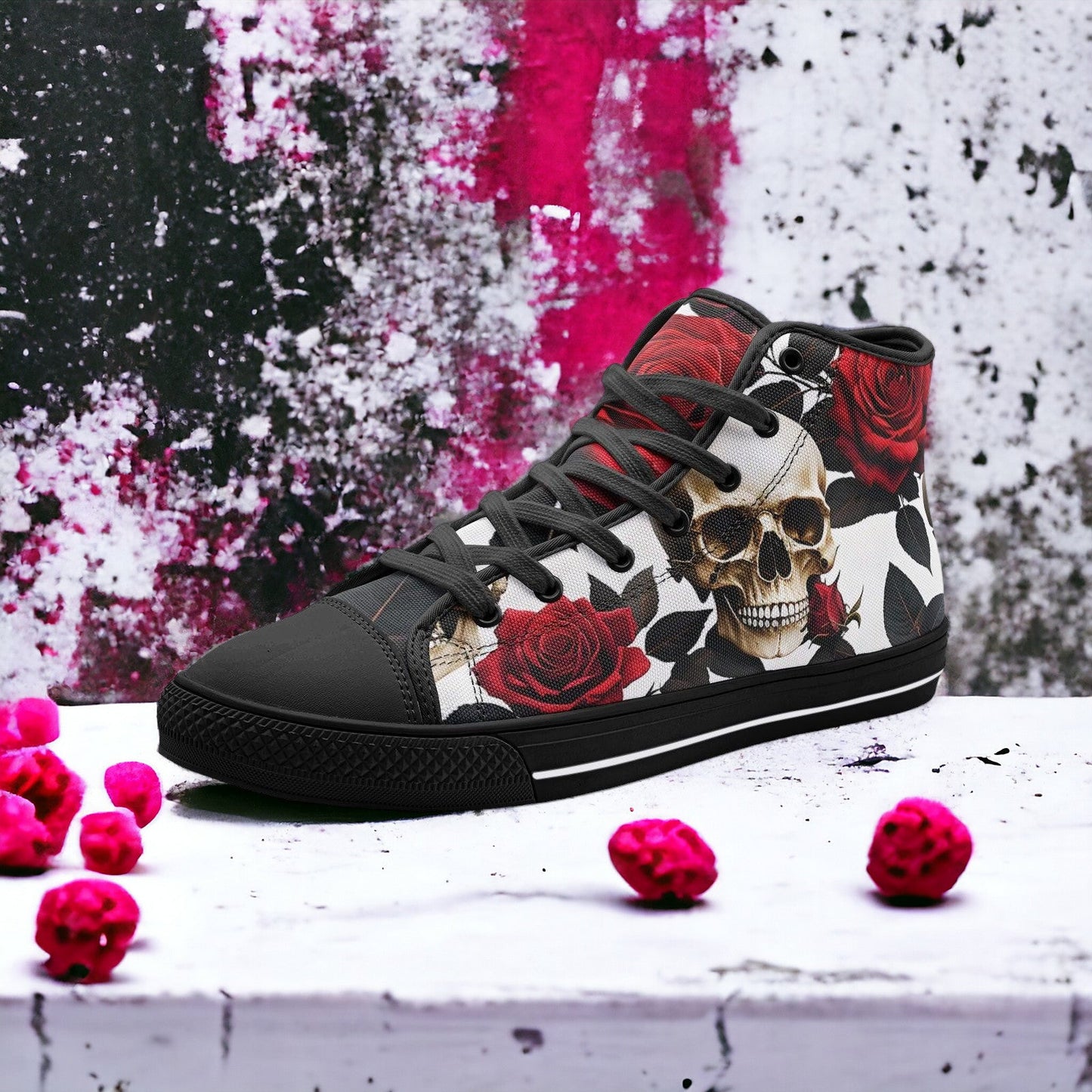 Aurora Borealis Magenta Gold Unique Bold Art - Freaky Shoes | Custom Art Sneakers