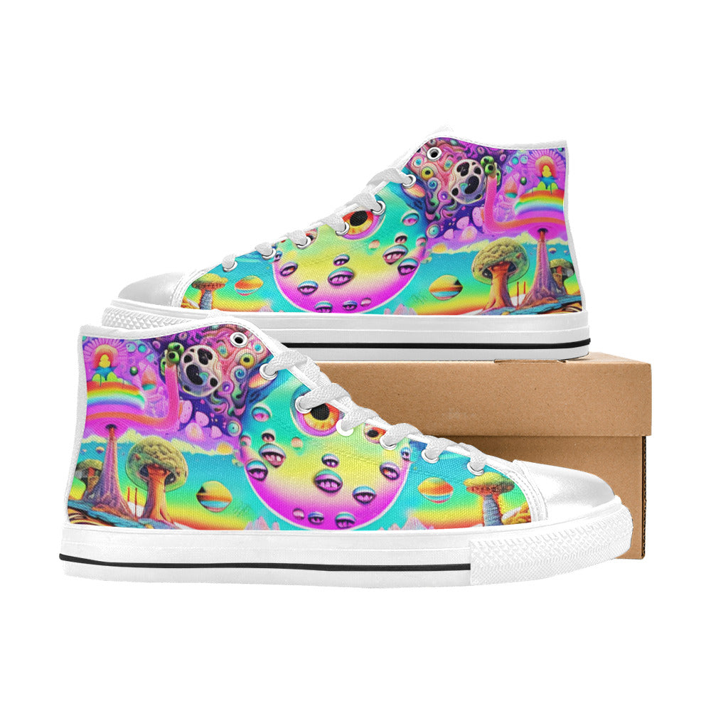 MEN'S Trippy Acid World Art High Top Canvas Vibrant Chaos Sneakers