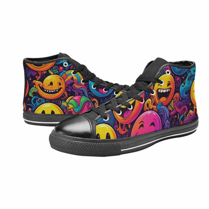 MEN'S Yellow Smiley Face High Top Canvas Grunge Sneakers