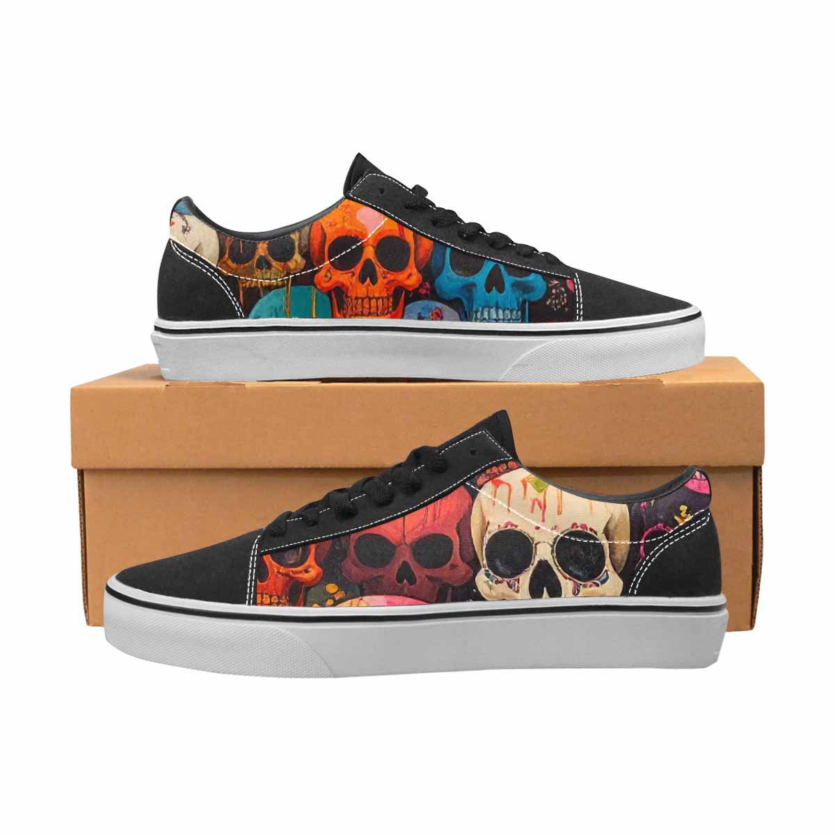 WOMEN'S Skulls (general) Skulls Lace-Up Canvas Wallpaper Art Custom Sneakers
