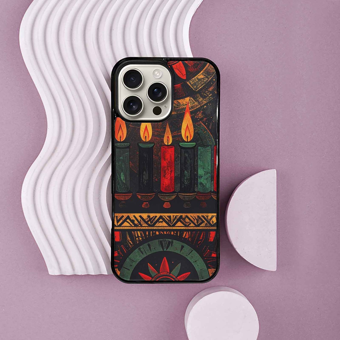 iPhone 16 Pro Max Case — Kwanzaa Kinara Pattern Seamless Repeat African, Custom Designed Case Cover