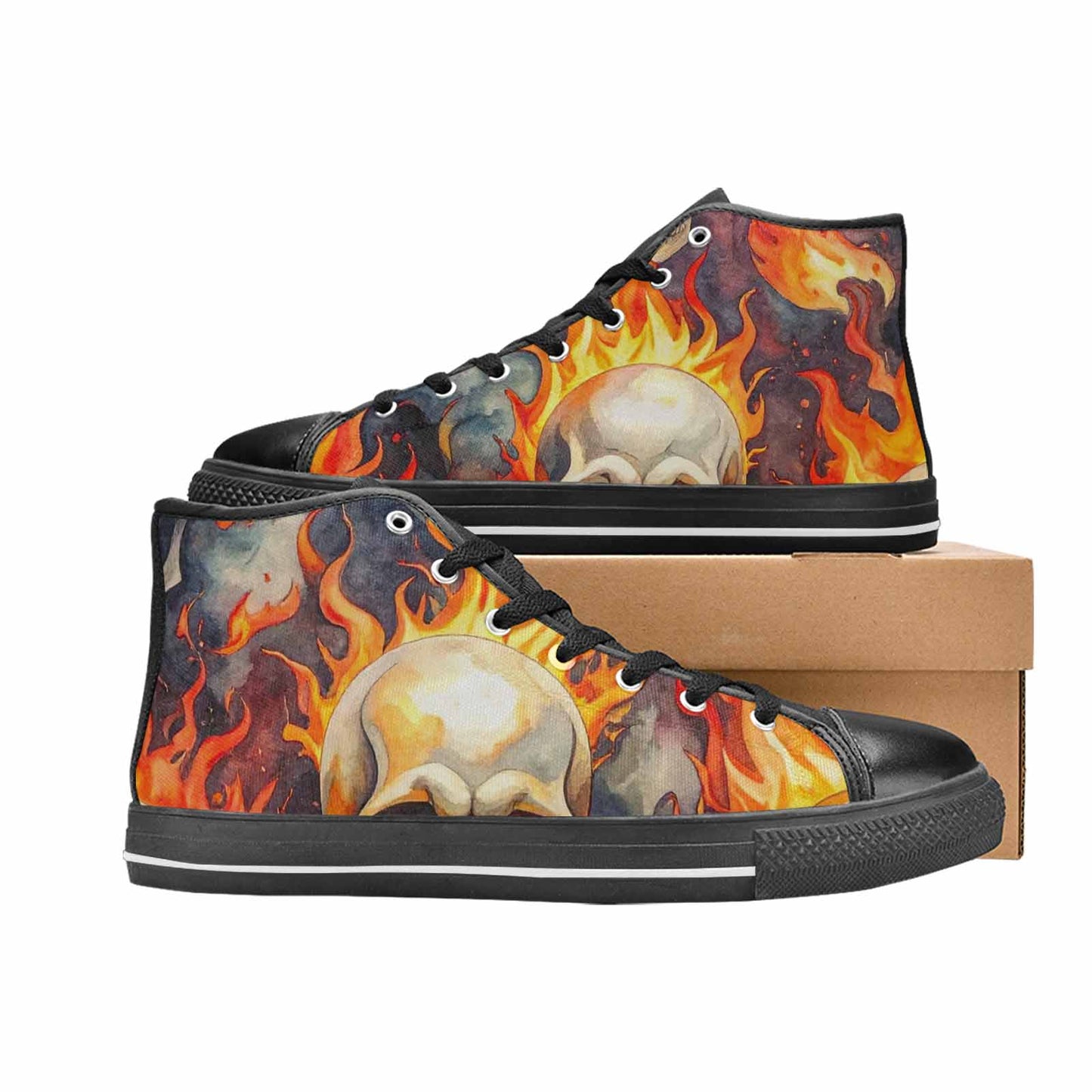 WOMEN'S Skulls - Flaming High Top Canvas Dreamcore Custom Sneakers