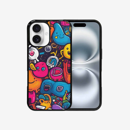 iPhone 16 Case — Hand Drawn Icon Doodle Pattern Hundreds, Unique Phone Case Design