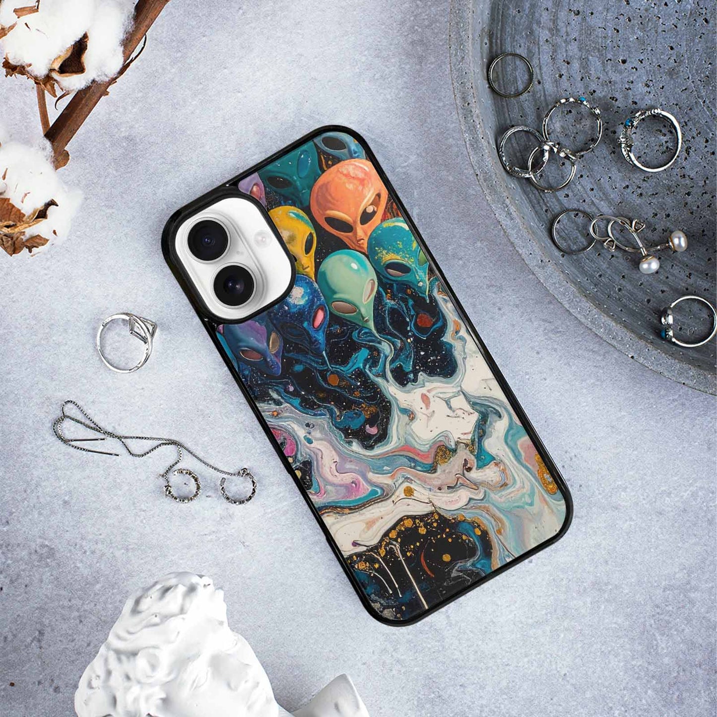 iPhone 16 Plus Case — Aliens Marblealiens Pattern Fjy, Custom Designed Case Cover
