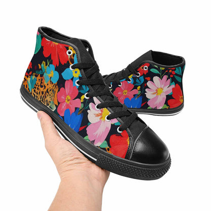 WOMEN'S Leopard Print Floral High Top Canvas Dark Academia Custom Shoes