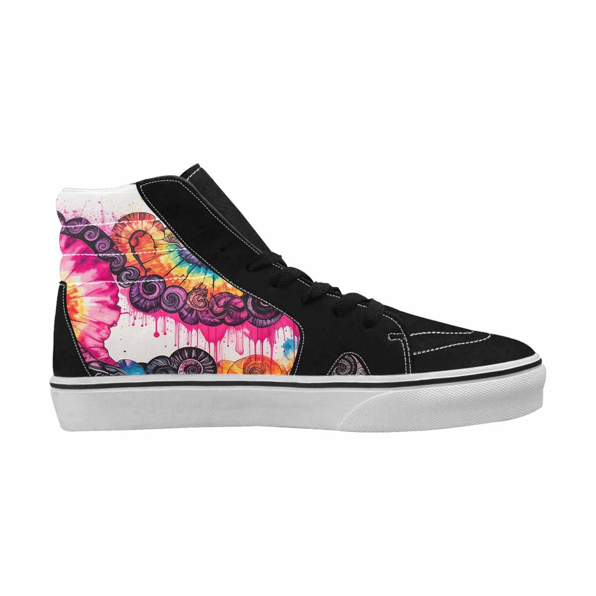 MEN'S Tie Dye Black & Pink Ink High Top Canvas One Of A Kind Grunge Custom Shoes
