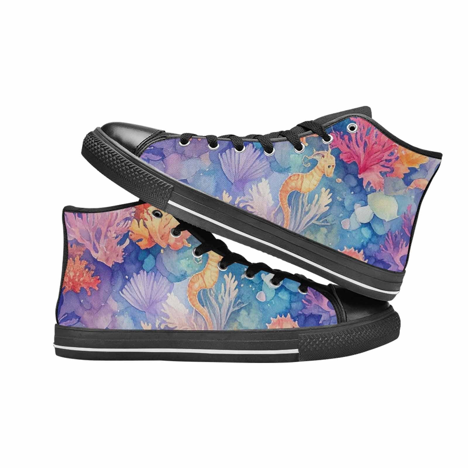 WOMEN'S Fish Scale Coral High Top Canvas Vibrant Chaos Sneakers