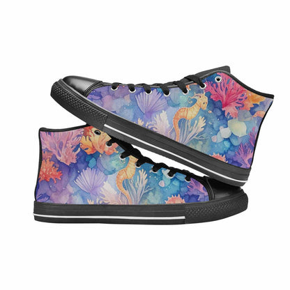 WOMEN'S Fish Scale Coral High Top Canvas Vibrant Chaos Sneakers