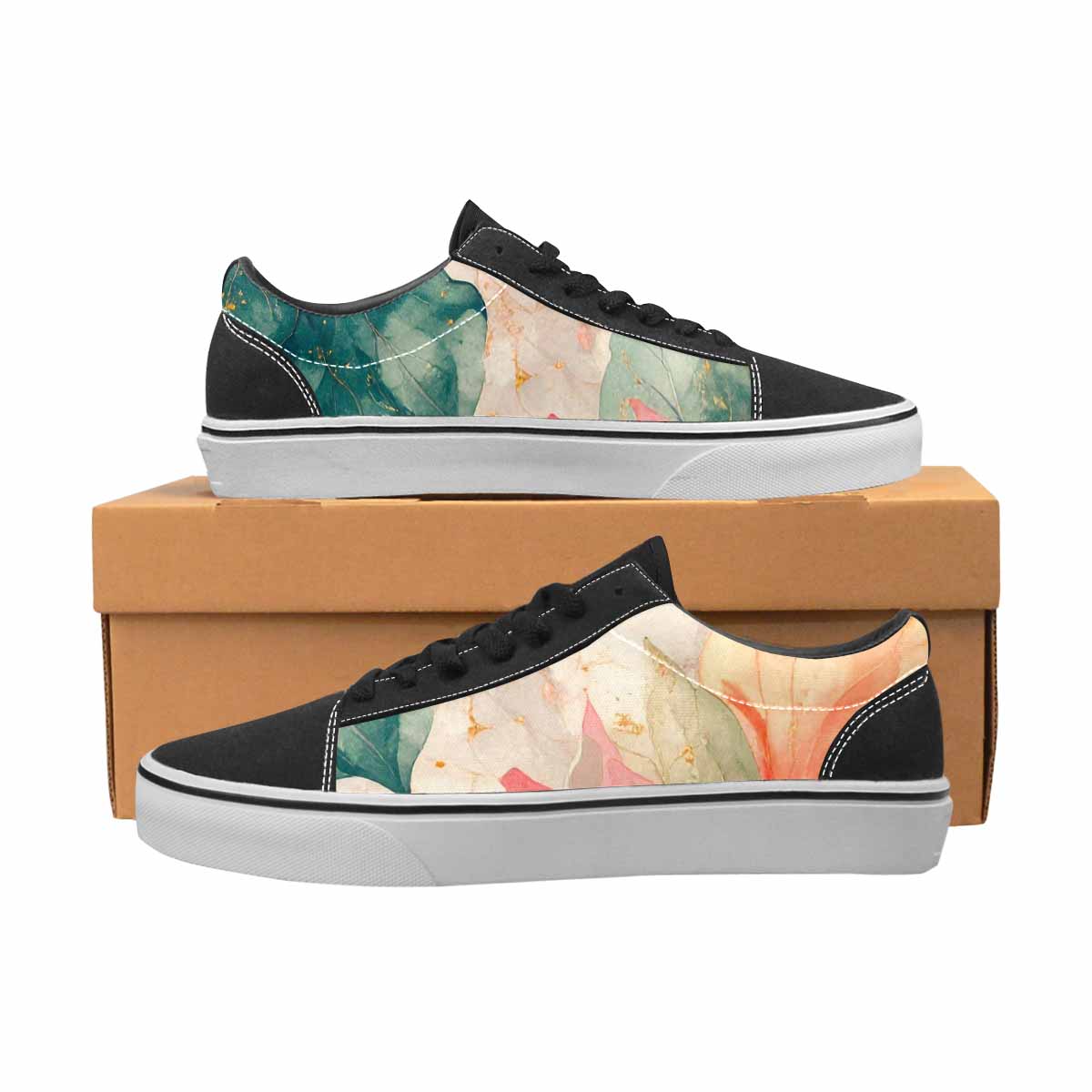 WOMEN'S Marble Floral Canvas Lace-Up Surreal Custom Shoes