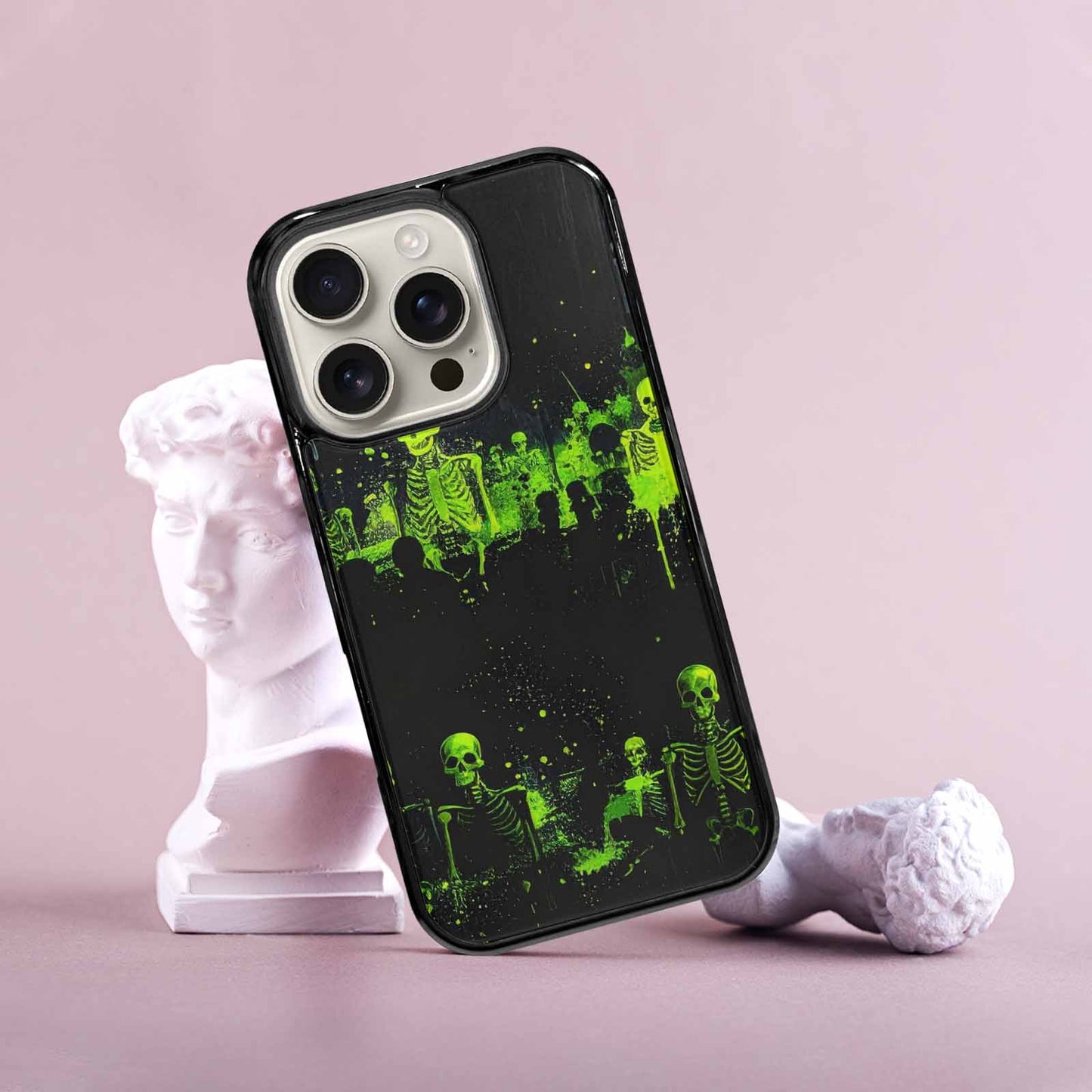 iPhone 16 Pro Case — Skeletons Neon Green Glow Skeletons Pattern, Personalized Phone Case