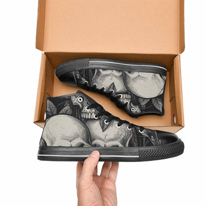 WOMEN'S Skulls Roses Black Ink High Top Canvas Vivid Custom Sneakers