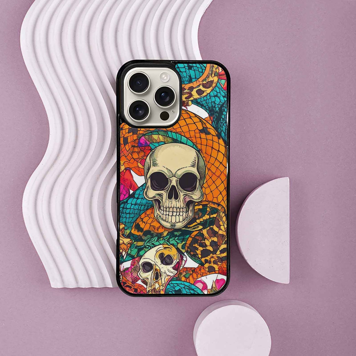 iPhone 16 Pro Max Case — Snake Print Skull, Custom Made Phone Cover
