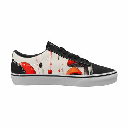 WOMEN'S Mushrooms Black & Red Ink Canvas One Of A Kind Cottagecore Sneakers