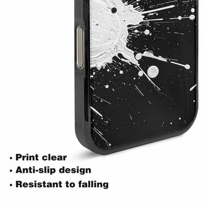 iPhone 16 Pro Max Case — White Ink Splatter Texture On Black, Custom Phone Case