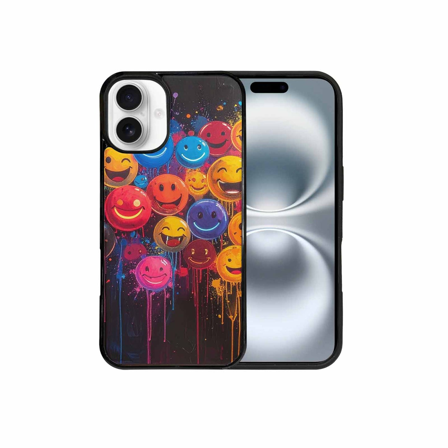 iPhone 16 Plus Case — Smiley Faces Glow Smiley Faces Pattern, Customized Protective Case
