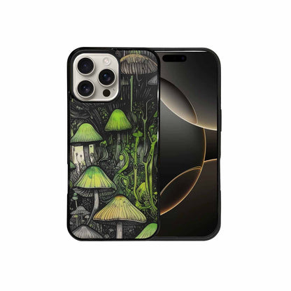 iPhone 16 Pro Max Case — Rainbow Drip Mushrooms Black Green Ink, Unique Phone Case Design