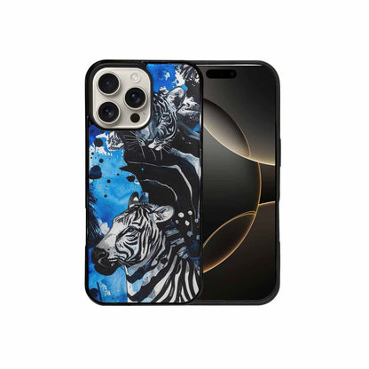 iPhone 16 Pro Max Case — Animal Print Black Blue Ink Animal, Original Design Phone Case