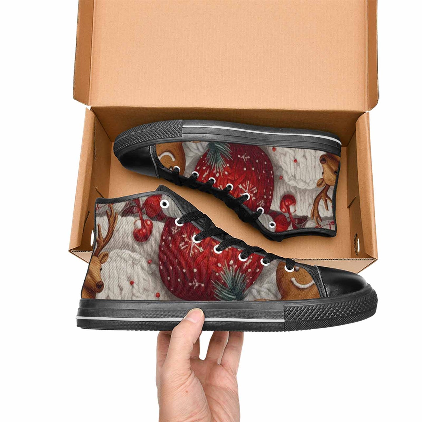 WOMEN'S Christmas Holly Snowflake High Top Canvas Vibrant Chaos Sneakers