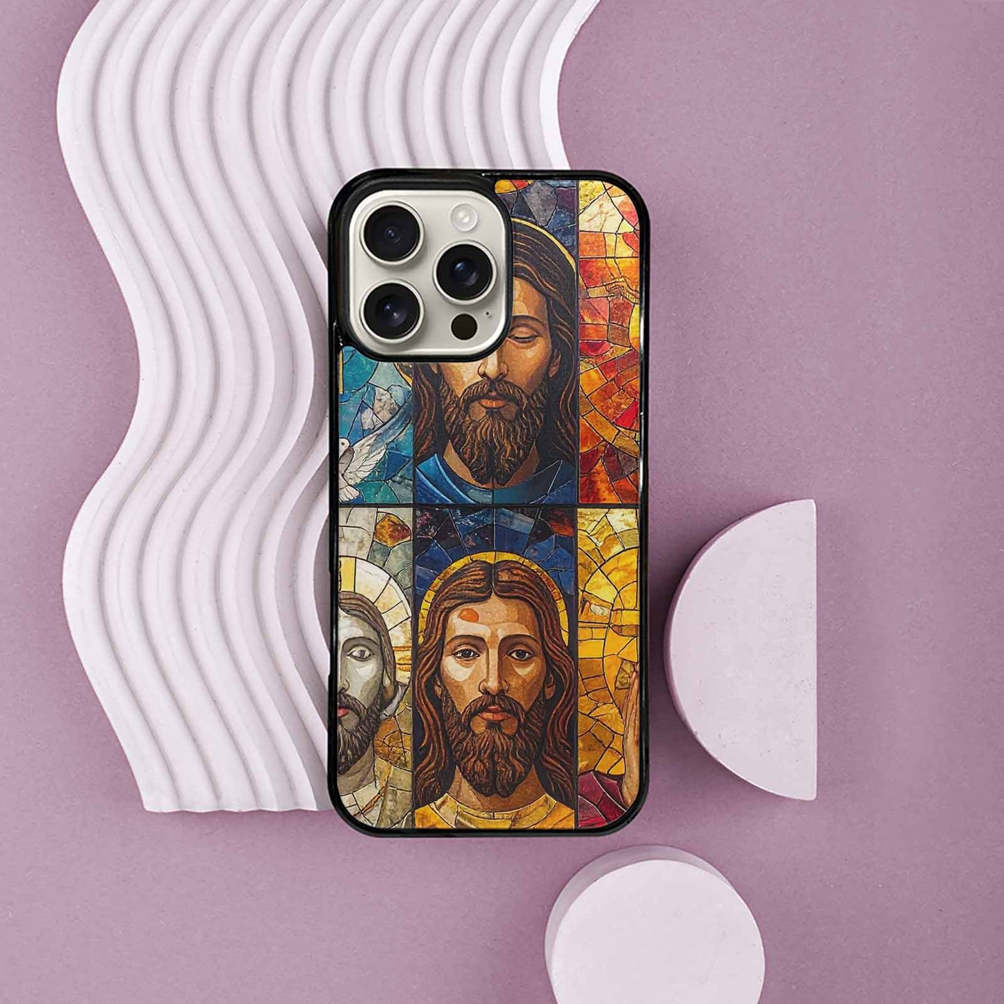iPhone 16 Pro Max Case — Jesus Face Small Cross And Faith, Custom Phone Case