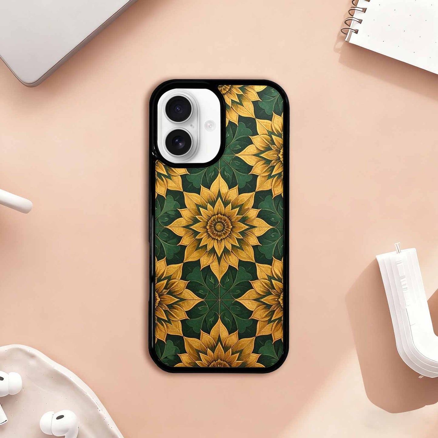 iPhone 17 Case — Sunflower Motifs Arranged In Floral, Custom Phone Case