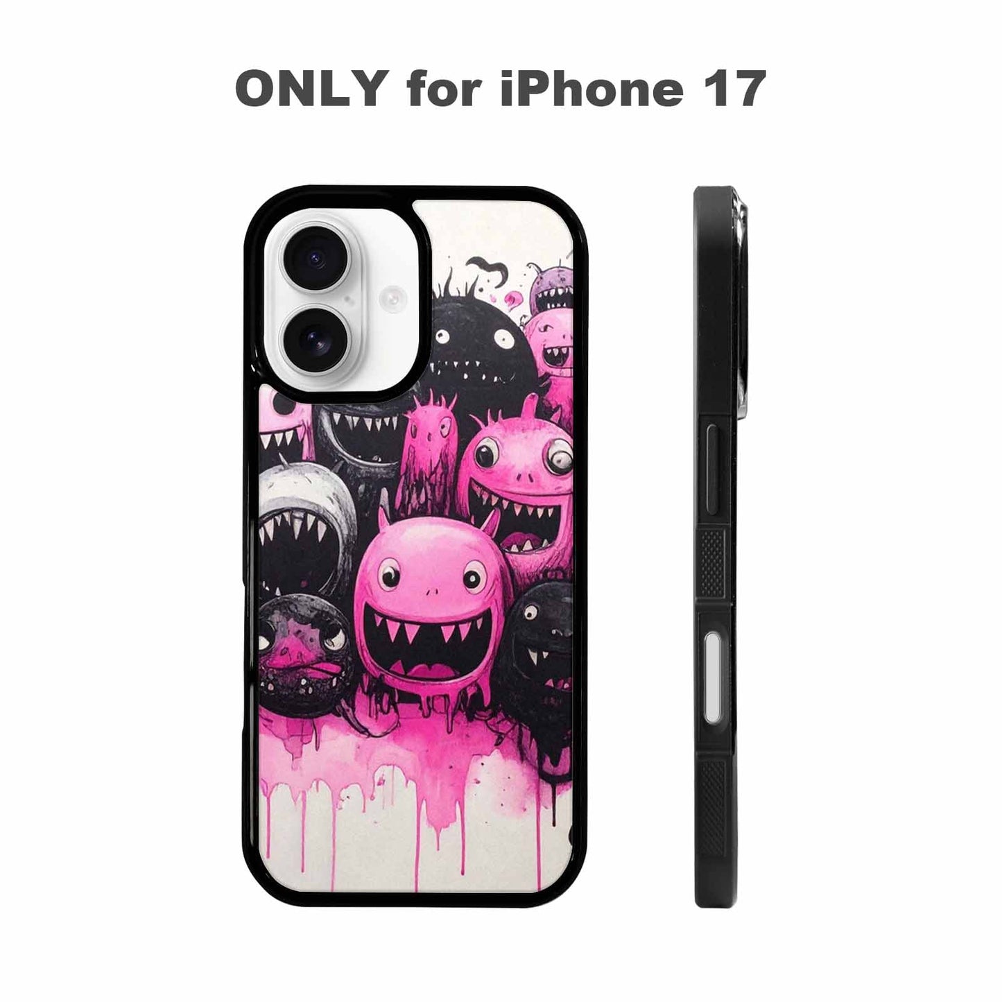iPhone 17 Case — Monsters (general) Black &amp; Cartoon Cute, Custom Print Case Cover