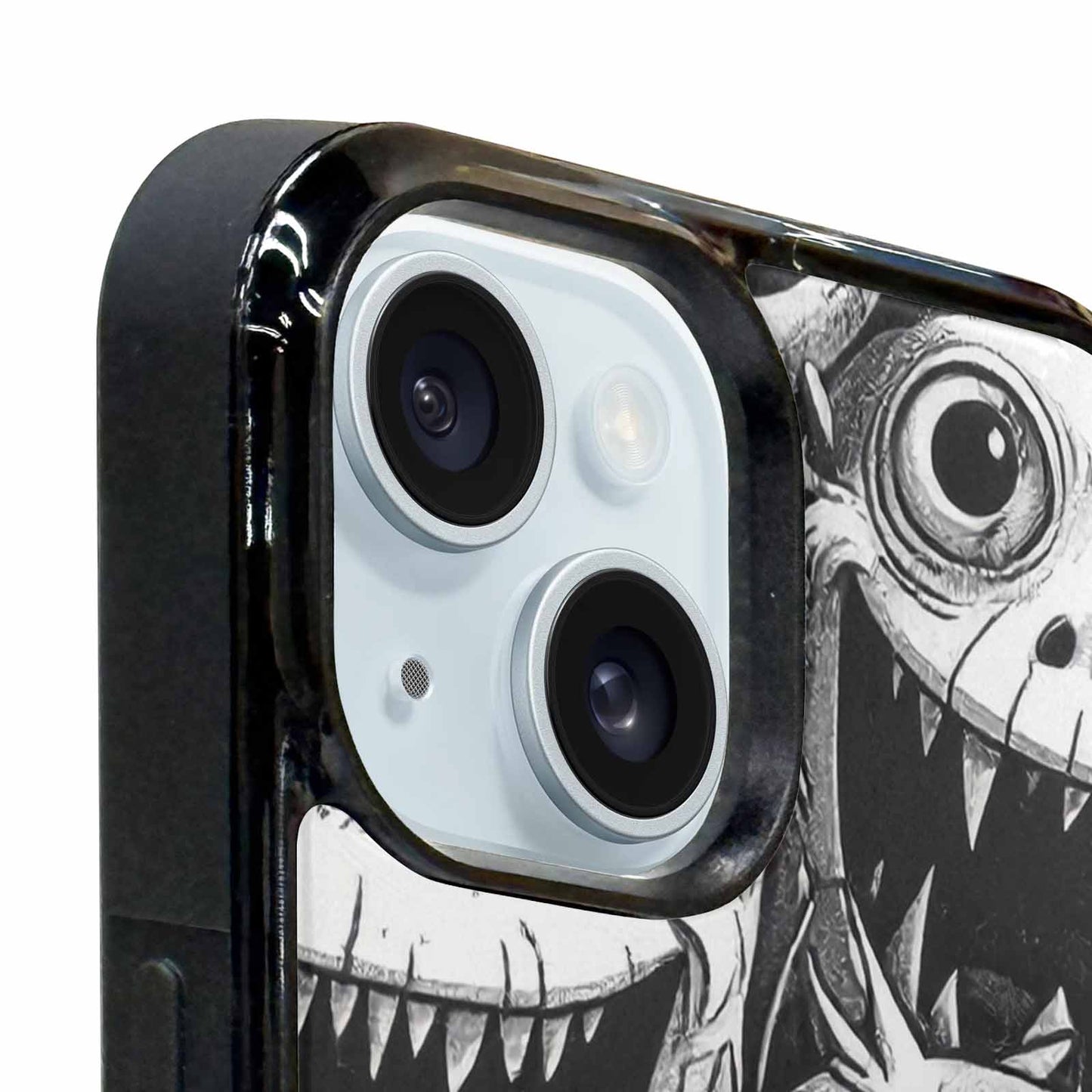 iPhone 15 Case — Black And White Monster Face Collage, Custom Phone Case