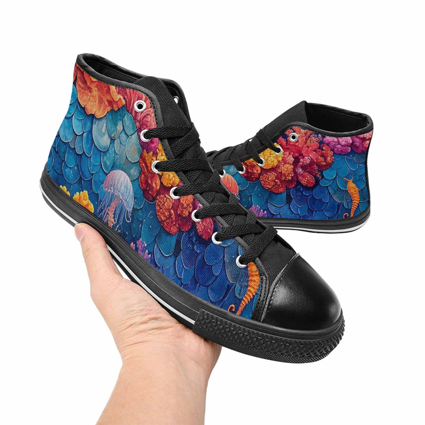 MEN'S Fish Scale Coral High Top Canvas Vivid Custom Sneakers