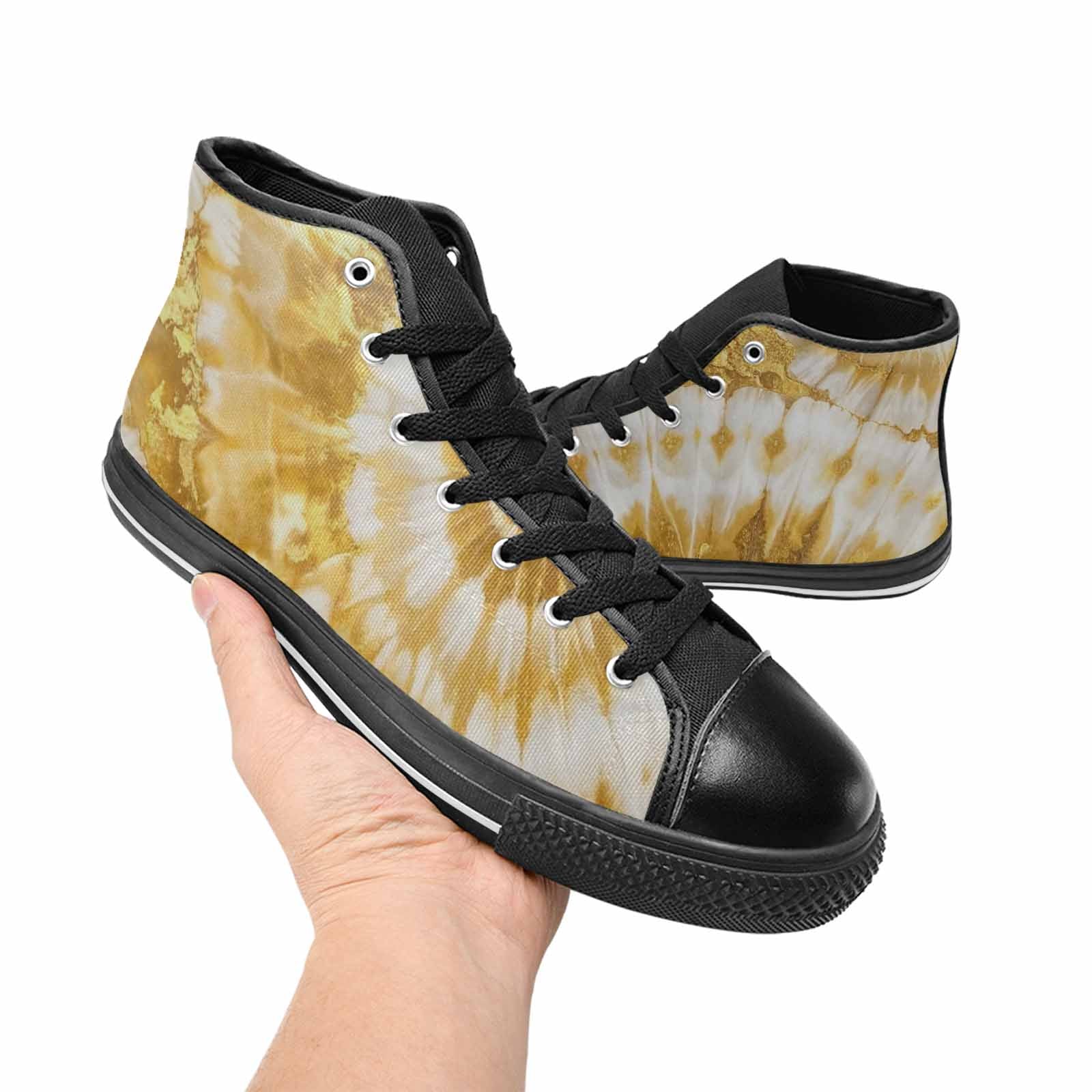 WOMEN'S Tie Dye Metallic Gold White High Top Canvas Dark Academia Custom Shoes