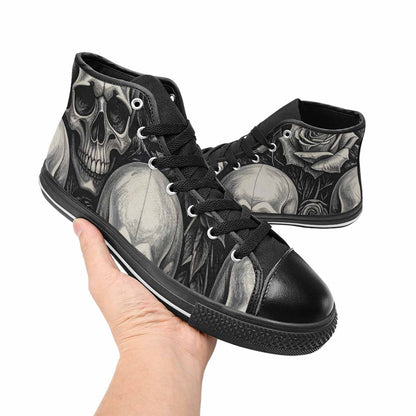 WOMEN'S Skulls Roses Black Ink High Top Canvas Aesthetic Custom Shoes