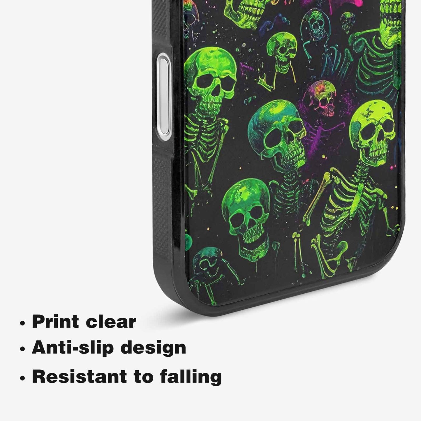 iPhone 16 Plus Case — Skeletons Neon Green Glow Skeletons Pattern, Custom Printed Phone Case