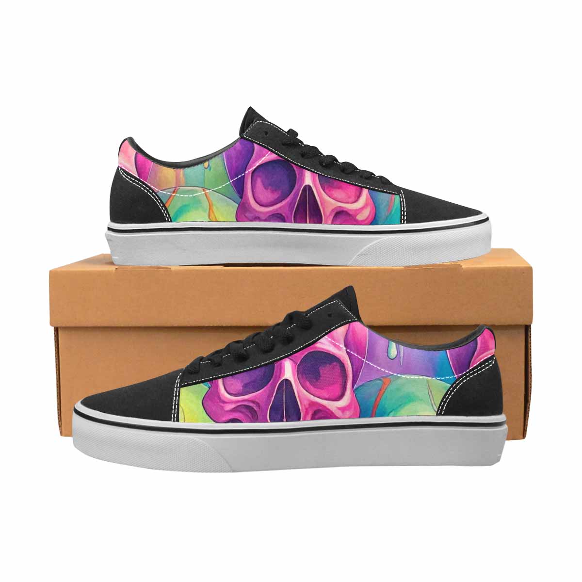 MEN'S Candy Color Dripping Skulls Canvas Lace-Up Vibrant Chaos Custom Sneakers