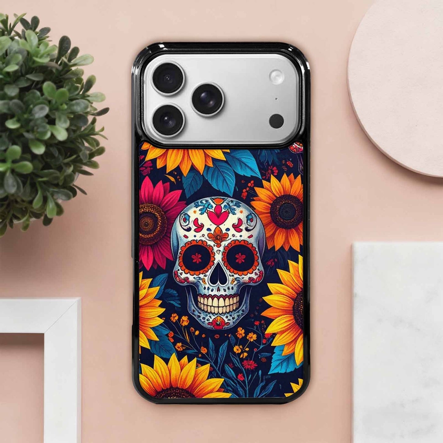 iPhone 17 Pro Max Case — Sunflower Skulls Print Gothic Skulls, Personalized Phone Case