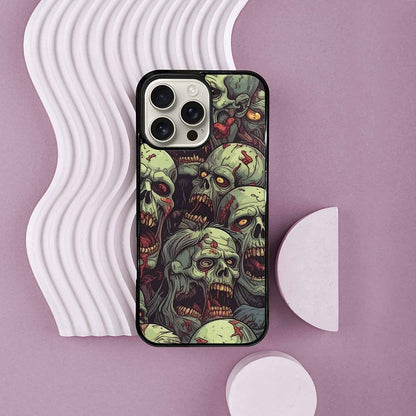 iPhone 16 Pro Max Case — Zombie Head Pattern Hundreds Of Small, Custom Print Case Cover