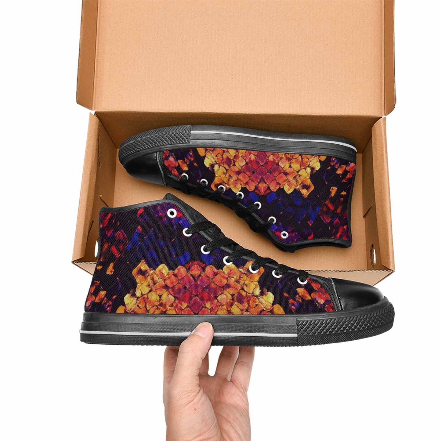 WOMEN'S Dark Snake Print High Top Canvas Y2K Sneakers